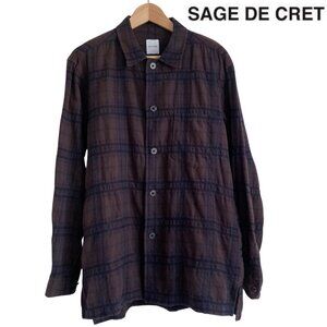SAGE DE CRET Relaxed Fit Plaid Shirt Pocket Made in JAPAN Cotton/Wool $250 Sz M